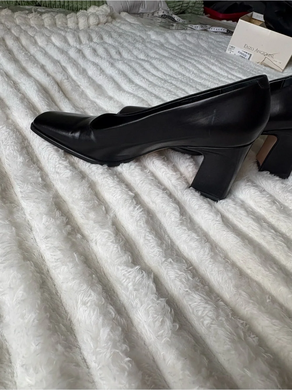 Nickels Womens Black Leather Square Toe Block Heel Pumps Size 8N Narrow